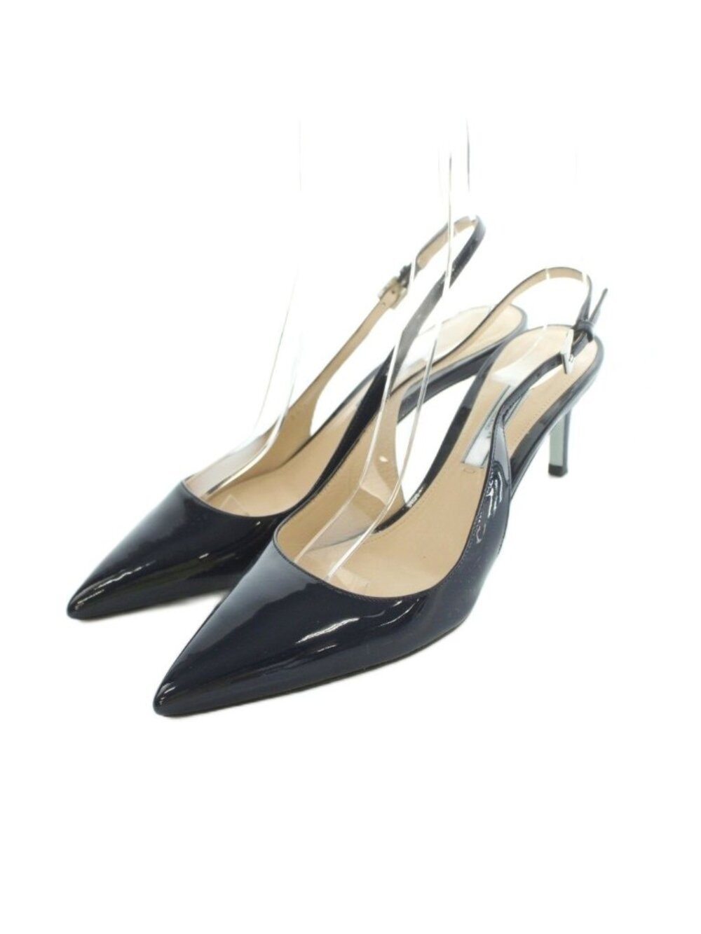 Prada Slingback Pointed Toe Pumps Patent Navy Heel
